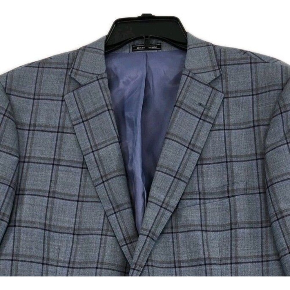 Enzo Tovare Blazer Sport Coat Mens 46R Blue Gray Plaid Wool Two Button Vented
